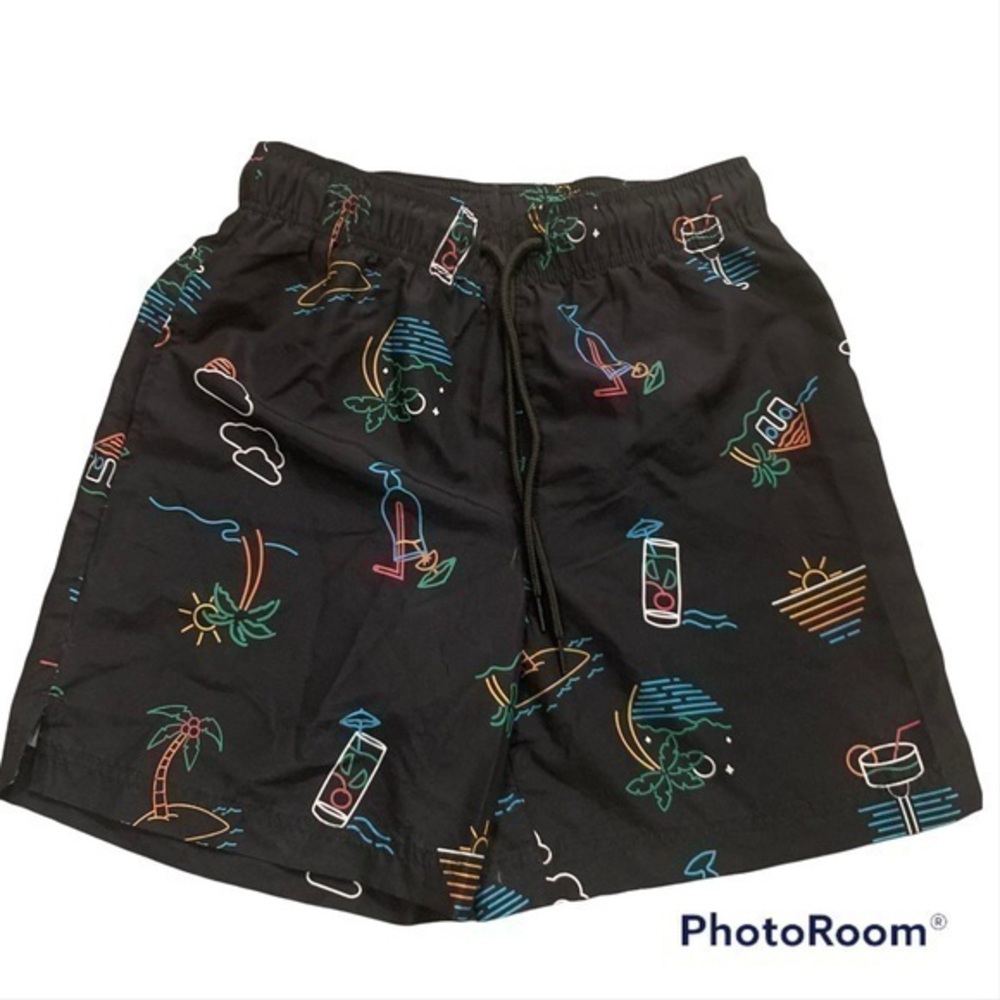 Jake Austin Black Cocktail Theme Men’s Swim Trunks Size Small